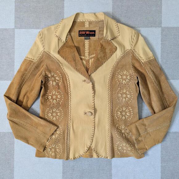 SOLD Vintage 70s leather and suede whip stitch western shirt jacket - Picture 3 of 8